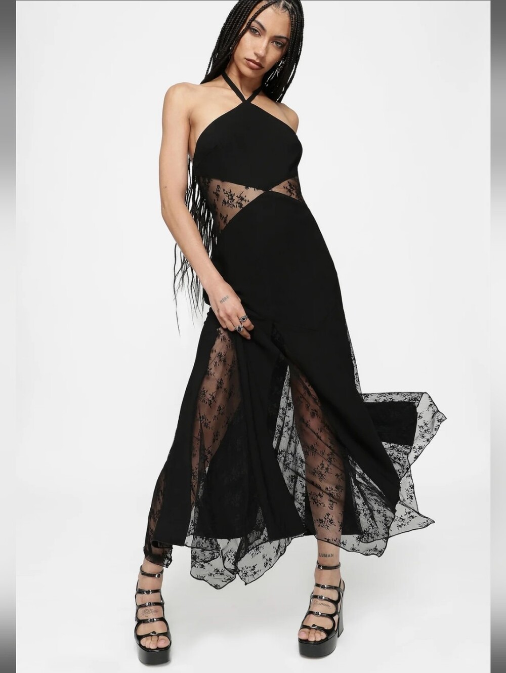 Disturbia Endora Lace Side Panel Halterneck Maxi Dress Size 2